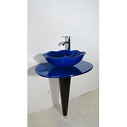 Kokols Wallmount Pedestal Glass Vessel Sink Bathroom Vanity Combo