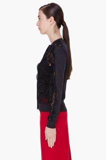 Lanvin Charcoal Wool Lace Trim Cardigan for women