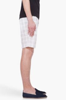 J. Lindeberg Beige & Grey Plaid Shawn Shorts for men