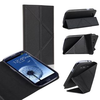 BasAcc Black Leather Case with Stand for Samsung Galaxy S III/ S3
