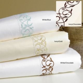 Scroll Embroidered Hem 300 Thread Count Cotton Sheet Set