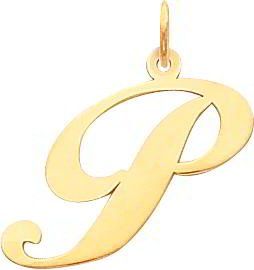 Fancy Cursive Letter P Charm 14K Gold Jewelry