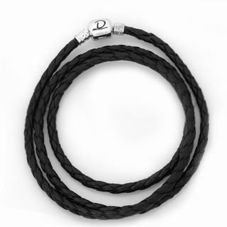 De Buman Sterling Silver Woven Leather Charm Bracelet
