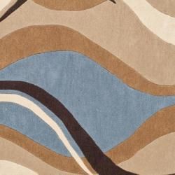 Handmade Avant garde Waves Blue Rug (4 x 6)