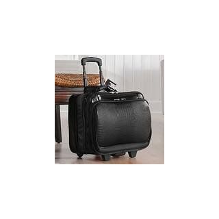 Joy Mangano Wheeled Briefcase Luggage Black Croco Embossed