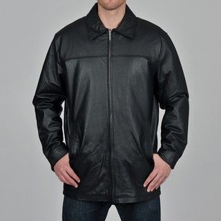 Knoles & Carter Mens Black Long Chest Zip Open Bottom Leather Jacket