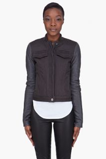 T By Alexander Wang Charcoal Leather Sleeve Denim Jacket for women