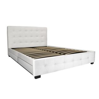 Lit Design CAPITONNE avec Tiroirs 140*190cm Blanc   Très beau lit