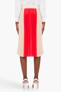 Chloe Blush & Red Pleated Silk Skirt for women