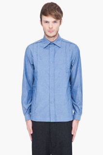 White Mountaineering Blue Dungaree Cut out Shirt for men
