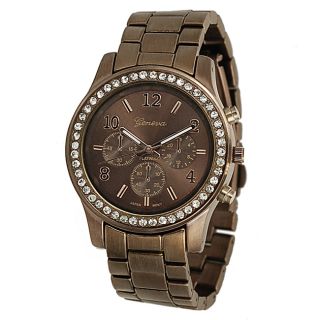 Geneva Platinum Womens Rhinestone Chronograph style Link Watch