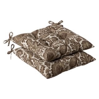 Pillow Perfect Outdoor Brown/ Beige Floral Tufted Seat Cushions (Set