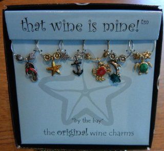 By the Bay Set of Painted Wine Glass Charms or Markers