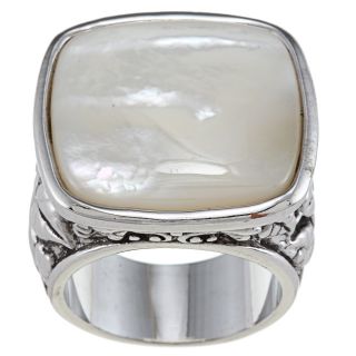 City Style Silvertone White Mother of Pearl Antiqued Square Ring