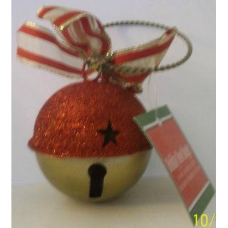 Holiday Bell   Red Sparkle & Gold Door Hanger 3 1/2 X 3 1