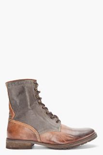 Diesel Brown Worn Leather Dot Boots for men