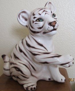 Decorative Ceramic White TIGER STATUE Hand Painted