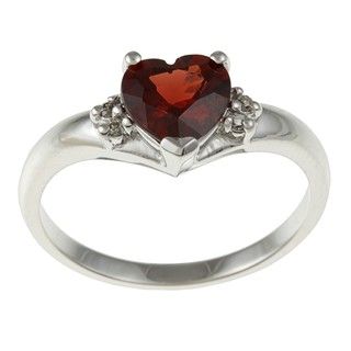 14k White Gold Heart cut Garnet and Diamond Accent Ring (J K, I1 I2