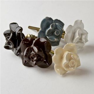Set of 6 Ceramic Flower Knobs (India)