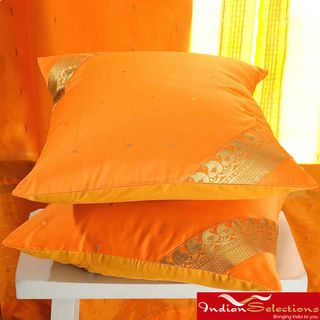 Set of Two Sari Fabric Decorative Pumpkin Pillow Covers (India