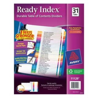 Avery 11129 Index Tab Set, Numbered, 31 Tabs, Colored