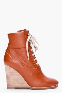Chloe Tan Lace up Wedge Booties for women