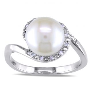 Miadora 10k White Gold Pearl and 1/10ct TDW Diamond Ring (H I, I2 I3