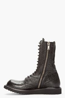 Rick Owens Black Textured Leather Combat Boots for men