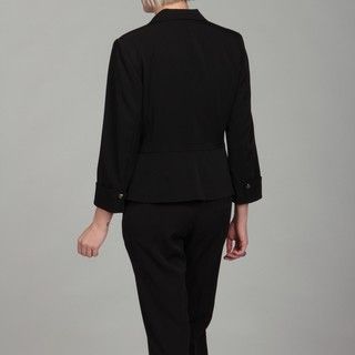 Emily Womens Black One button Peplum Jacket Pant Suit