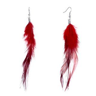 Pugster Fine Triple Slim Red Maroon Feather Dangle