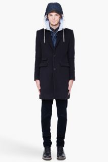 Shipley & Halmos Black Removable Hood Dupree Topcoat for men