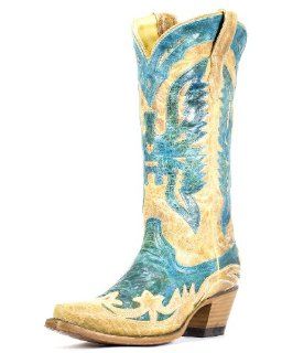 R2265 Turquoise/Antique Saddle Eagle 11 Womens Western Boots Shoes