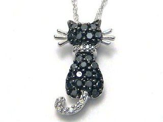 Black & White Diamond Kitty Cat Necklace white gold