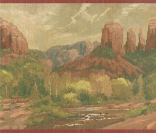 Rock Landscape Red Wallpaper Border by Imperial in Thomas Kinkade