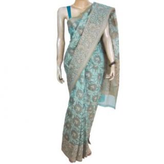 Saree Indian Wear Silk And Rayon Mix Turquoise Summer
