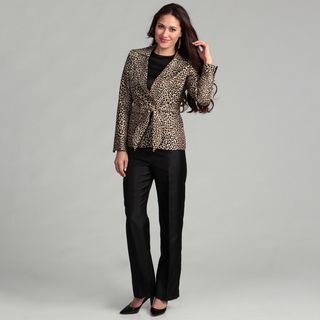 Le Suit Womens Asymmetrical Belted Animal Printed Shantung Jacket w