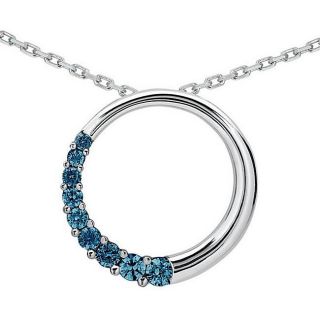 10k White Gold 1/2ct TDW Blue Diamond Circle Journey Necklace