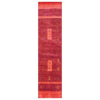 Indo Hand loomed Purple/ Red Gabbeh Wool Rug (26 x 10)