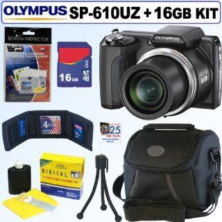 Olympus SP 610UZ 14MP Digital Camera (Black) + 16GB