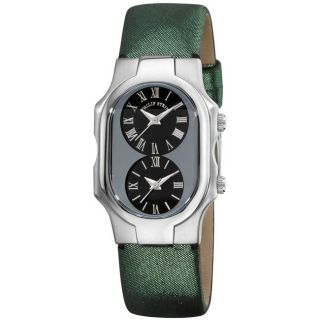 Philip Stein Womens Signature Green Strap Dual Time Watch