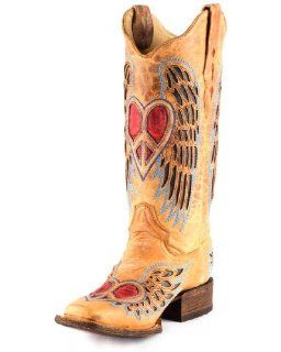 Corral Womens Distressed Winged Heart Square Toe Boots   A1990 Shoes