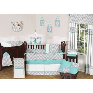 Sweet JoJo Designs Grey and Turquoise Zig Zag 9 Piece Crib Bedding Set