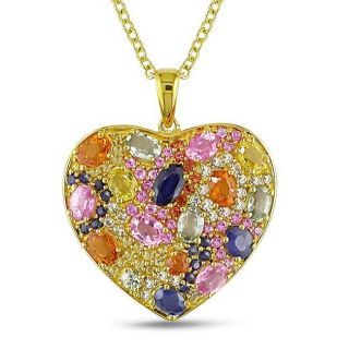 Yellow Silver Multi colored Sapphire Heart Necklace