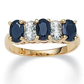 Angelina DAndrea 18k Gold/ Silver Sapphire/ 1/10ct TDW Diamond Ring