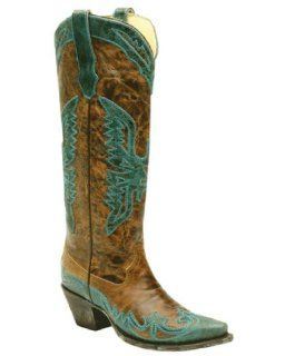 Vintage Tan/Turquoise Tall Top Eagle Overlay Boot   R2517 Shoes