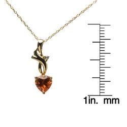 10k Yellow Gold Created Orange Sapphire Heart Necklace