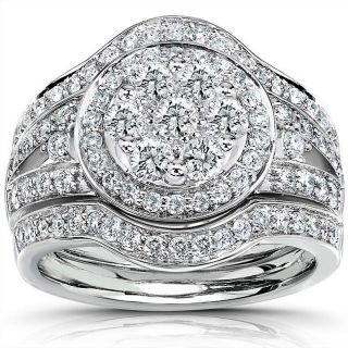 14k White Gold 1 1/8ct TDW Diamond Halo Bridal Ring Set Today $1,679