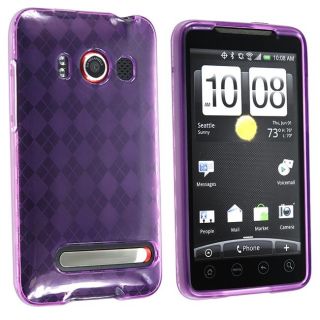 Clear/ Dark Purple Argyle TPU Rubber Case for HTC EVO 4G