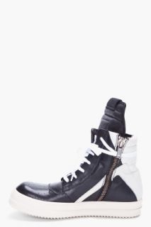 Rick Owens Black And White Geobasket Sneakers for men