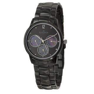 Skagen Womens Sport Stainless Steel Black Ion Plated Crystals Watch